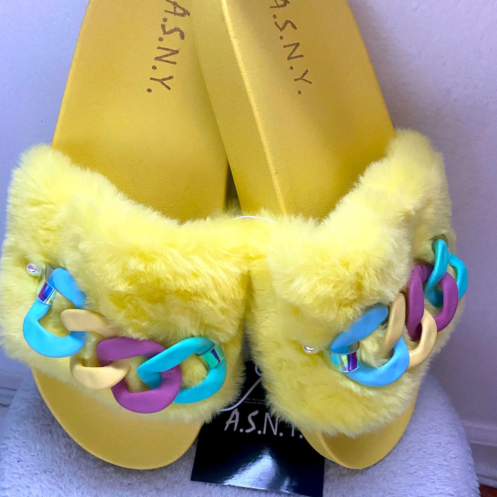 Brand new Yellow Fuzzy Furry Slides